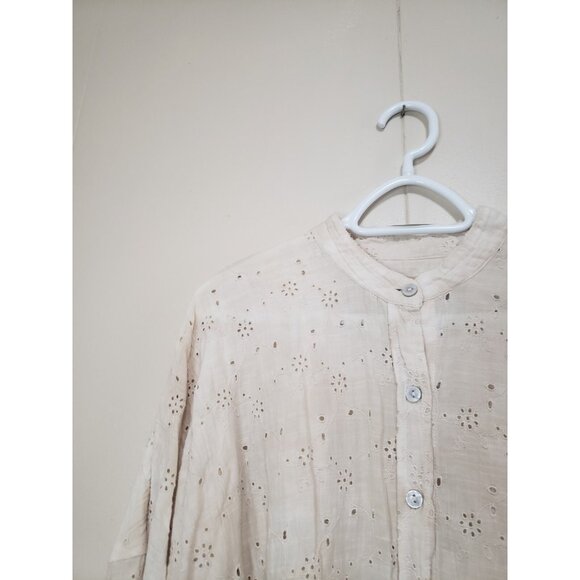 American Eagle Outfitters Women S Top Eyelet Lace Boho Oversized Fit Cream Gauze - Picture 4 of 5